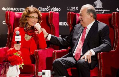 Sofia Loren y Carlos Slim el pasado jueves