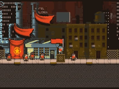 Imagen del juego de acción caricaturesca 'Tonight We Riot', en el que los trabajadores se levantan contra una dictadura distópica.