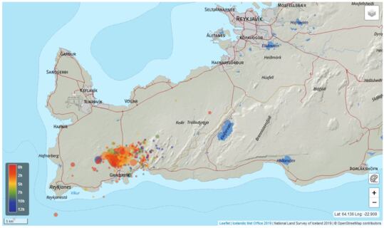 Enjambre sísmico en el suroeste de Islandia. Cada día se producen más de 1.000 pequeños terremotos. El epicentro se halla a menos de 60 kilómetros de la capital, Reikiavik.