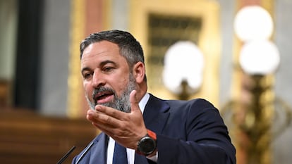El líder de Vox, Santiago Abascal, durante su intervención del pasado día 7 en el pleno del Congreso.