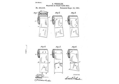 Patente del papel higiénico, de Seth Wheeler (1891), en la que se ve la colocación correcta del rollo. |