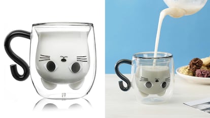 regalos amigo invisible: taza de café con diseño felino de gran capacidad.