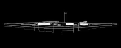 Sección de Glòries, con los espacios vacíos y las galerías de tren y metro, en una imagen del estudio sobre posibles usos.