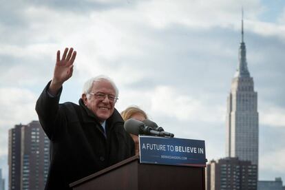 El dem&oacute;crata Bernie Sanders en un acto de campa&ntilde;a