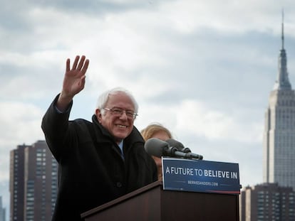 El dem&oacute;crata Bernie Sanders en un acto de campa&ntilde;a