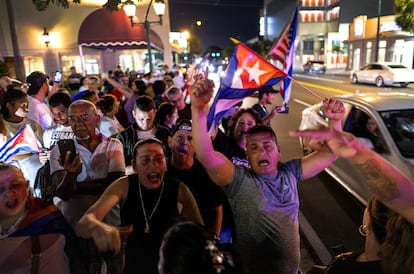 On Sunday, the protests in Cuba were mirrored in other cities abroad, such as in Miami, where people marched outside the iconic Versailles restaurant, a historic center for Cuban exiles.