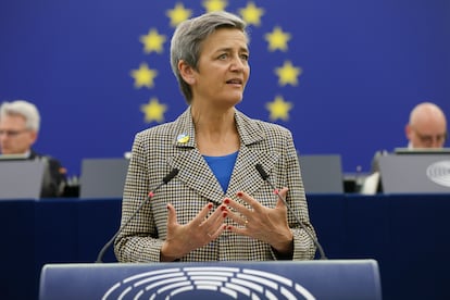 La comisaria de Competencia, Margrethe Vestager, esta semana en el Parlamento Europeo.