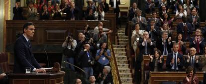 Pedro Sánchez durante su intervención en el debate de investidura, en el Congreso de los Diputados.