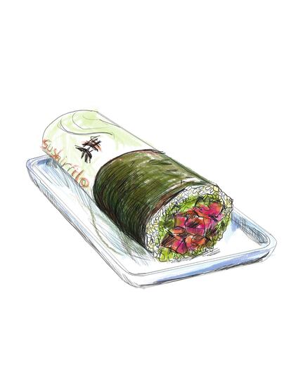 Sushirrito. Poner arroz, salmón y alga nori en una tortilla dio pie en 2011 a una marca de restaurantes que se anunciaba como cocina japonesa moderna con toque latino.