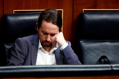 El vicepresidente segundo del Gobierno, Pablo Iglesias, durante el pleno celebrado este viernes en el Congreso.