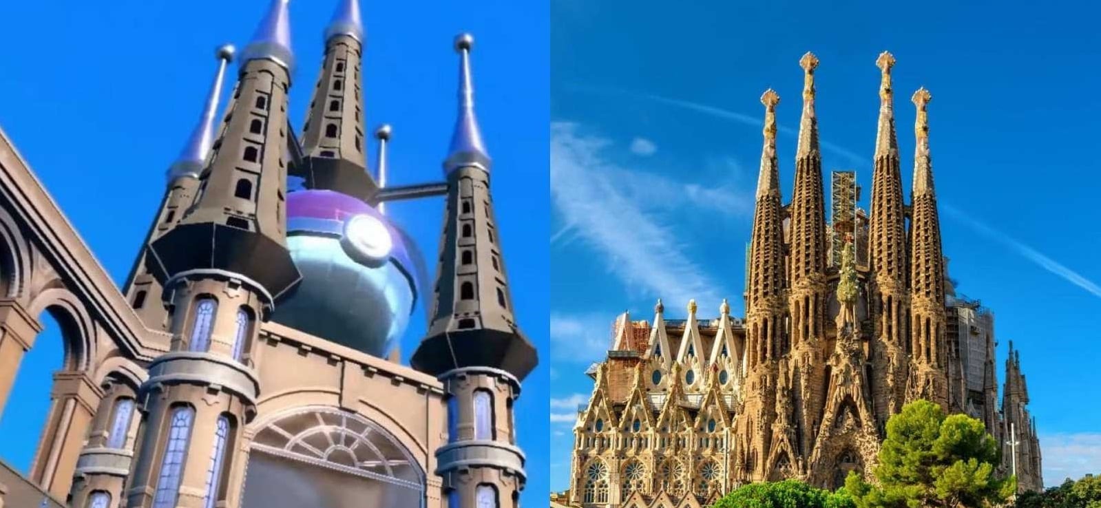 La academia principal de Escarlata y Violeta, inspirada en la Sagrada Familia.