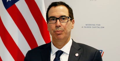 El secretario de Tesoro de EE UU, Steven Mnuchin, durante última reunión de funcionarios del G7.