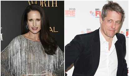 Andie MacDowell y Hugh Grant en distintos eventos a finales de 2018.