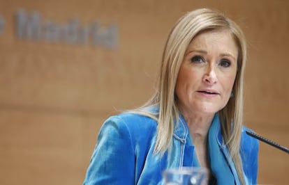 Cristina Cifuentes durante la rueda de prensa que ha ofrecido hoy tras la reunión del Consejo de Gobierno.