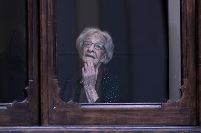 A poeta uruguaia Ida Vitale, agraciada com o Prêmio Cervantes 2018, na Biblioteca Nacional de Madri, em 22 de março de 2019.