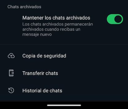 Apartado de WhatsApp para las copias de segutidad