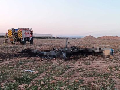 Avioneta siniestrada en una imagen del servicio de emergencias 112 de la Región de Murcia.