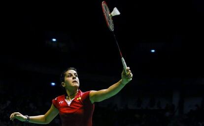Carolina Marín, durante la final contra Li Xuerui.