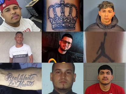 Imágenes de venezolanos deportados desde Estados Unidos a El Salvador, tatuajes supuestamente identificativos y sus familiares.