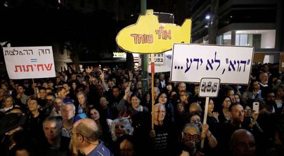 Manifestaci&oacute;n contra la corrupci&oacute;n en Israel, el s&aacute;bado en Tel Aviv.