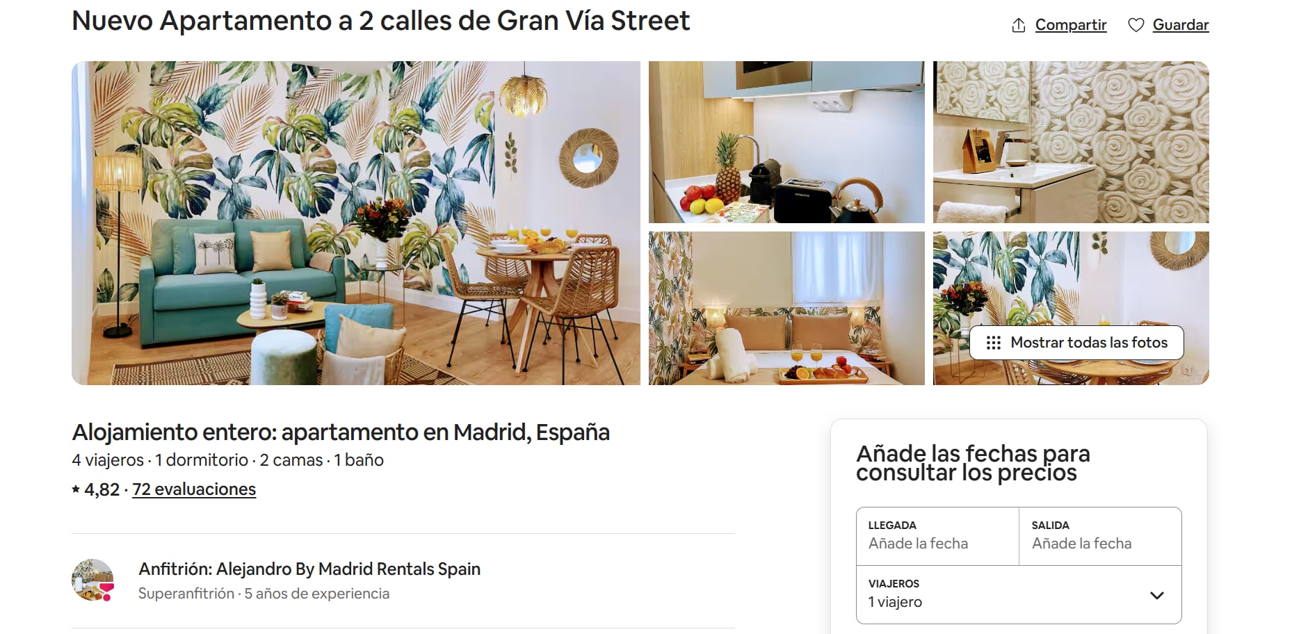 Captura de pantalla del anuncio en Airbnb de un apartamento turístico en Valverde 41.