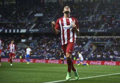 Koke celebra su gol al M&aacute;laga.