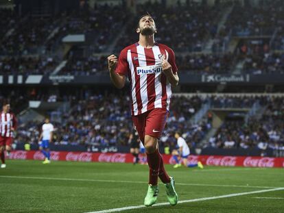 Koke celebra su gol al M&aacute;laga.