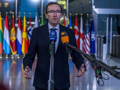 Espen Barth Eide, ministro de Asuntos Exteriores de Noruega, durante una rueda de prensa en Bruselas, el 4 de abril.