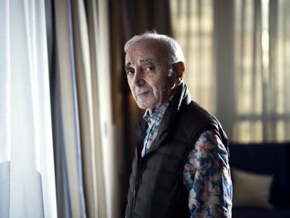 El cantant i compositor Charles Aznavour, ahir, a Madrid.