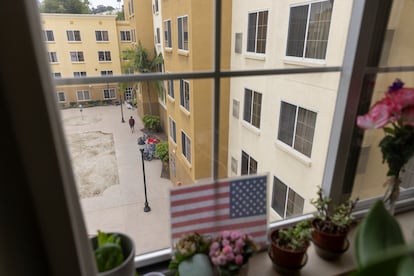 View of the affordable housing complex that was once a San Diego Marriott hotel.