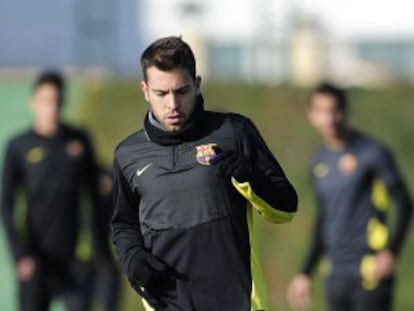 Jordi Alba, en el entrenamiento del Barça