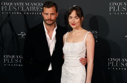 Jamie Dornan y Dakota Johnson en el estreno de '50 sombras liberadas' (tercera y última entrega de la saga) en París en 2018.