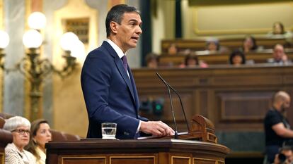 Pedro Sánchez, hoy durante su intervención en el Congreso.