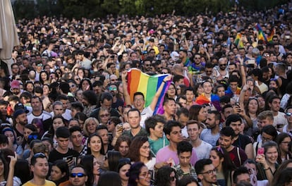 Pregón desde la Plaza de Pedro Zerolo al inicio de las celebraciones del Orgullo de 2018.