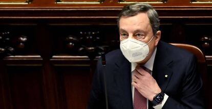 Mario Draghi, el lunes en el Parlamento italiano, en Roma.