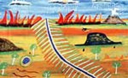&#39;Munduwala-Wala&#39;, pintura de la australiana Ginger Riley, en la galería Alcaston.