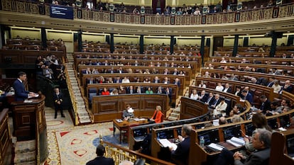 El presidente del Gobierno, Pedro Sánchez, durante una intervención en el Congreso de los Diputados.