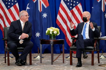 El presidente Biden y el primer ministro australiano, Scott Morrison