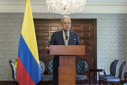 El viceministro de Relaciones Exteriores, Francisco Coy, durante la rueda de prensa que ha ofrecido este jueves.