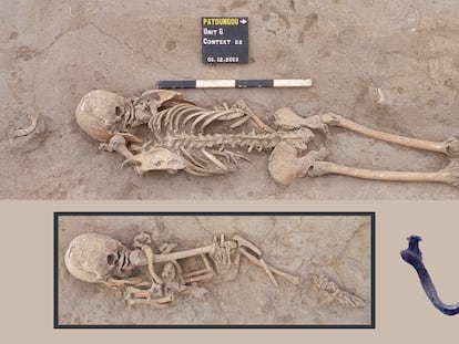 Esqueleto encontrado en Payoungou, en el sur de Senegal, durante una excavación arqueológica en 2013.