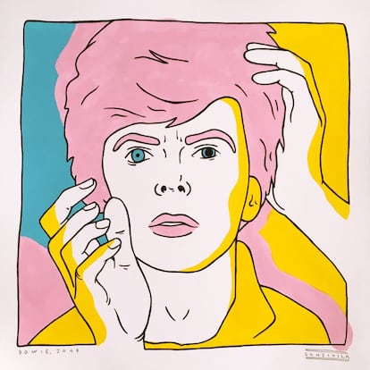 Pau Sanz i Vila es un artista nacido en 1990 en Dénia (Alicante). “Formar parte de cualquier exposición sobre David Bowie es siempre un honor. Un artista que me enamoró por primera vez al escuchar 'Rebel, rebel' y me terminó de marcar con el vídeo de 'Space Oddity'. Una persona que siendo mayor que todos nosotros nos daría mil vueltas en cuanto a moderno se refiere. Bueno y en todo, cualquier cosa que hagas para romper hoy ya lo hizo Bowie ayer. Es un genio, un referente para cualquier artista y sigue tan vivo como el día que le escuché por primera vez porque es un ser inmortal. Es un nombre escrito a fuego en la historia de la música".