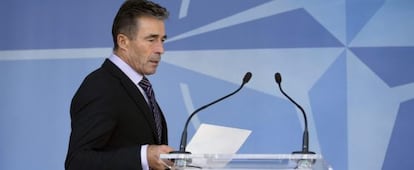 El secretario general de la OTAN, Anders Fogh Rasmussen, en su comparecencia ante los medios.