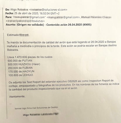 Emails enviados por los participantes en la venta de mascarillas de Baleares investigada en el caso Koldo.