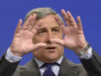 Tajani, en una rueda de prensa en Bruselas. 