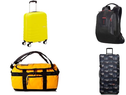 De izquierda a derecha y de arriba a abajo: maleta American Tourister, bolsa The North Face, mochila Samsonite Paradiver Light y maleta Eastpak Tranverz L.