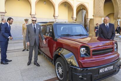 Presentation of a vehicle manufactured in Morocco, at the royal palace in Rabat in 2023.