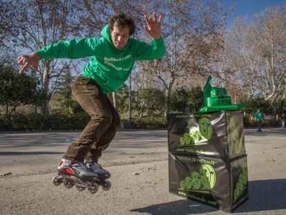 A member of the skating association Rolleando during a charity promotional video shoot last Saturday