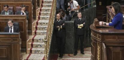 Margarita Robles, durante su intervenci&oacute;n en el Congreso.