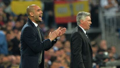 Guardiola i Ancelotti, en la Champions del 2014 al partit Bayern-Madrid.