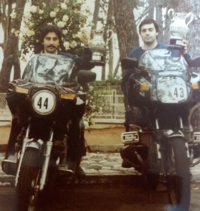 Miguel Parrondo with his motorbike (left).
